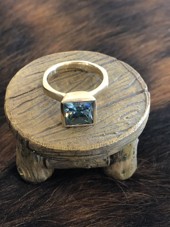 Debra Fallowfield  |Gold  | Moissanite Daimond  Square| McAtamney Gallery and Design store | Geraldine NZ